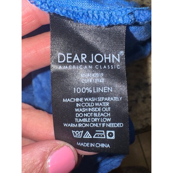 Dear John Cobalt Blue 100% Linen Tank Top Button Size L Beach Nautical Resort - Picture 7 of 11